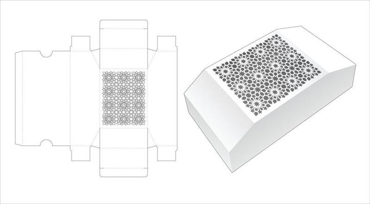 Chest box stenciled arabic pattern die cut template and 3D mockup