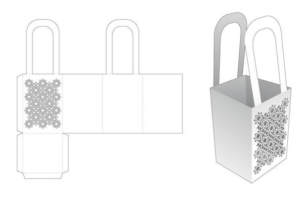 Handle snack container with stenciled Arabic pattern die cut template and 3D mockup