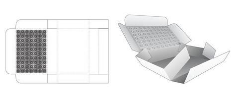 caja de cartón con solapa doblada con plantilla troquelada de patrón árabe y maqueta 3d vector