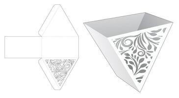 contenedor triangular de cartón para papas fritas con plantilla troquelada y maqueta 3d vector