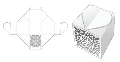 Heart box with stenciled pattern die cut template and 3D mockup vector