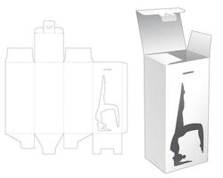 caja alta de punto bloqueado y plantilla troquelada de ventana de yoga y maqueta 3d vector