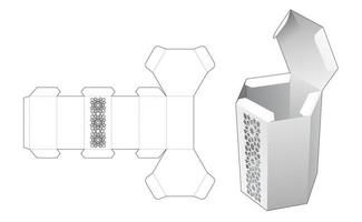 plantilla troquelada de caja hexagonal con patrón árabe de cartón y maqueta 3d vector