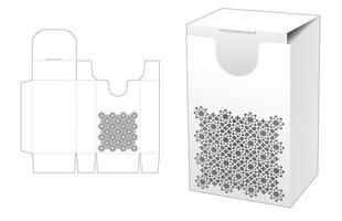 box with stenciled Arabic pattern window die cut template and 3D mockup