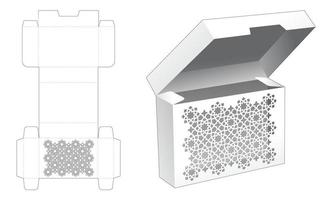 Rectangular box with flip lid and hidden stenciled pattern die cut template and 3D mockup vector