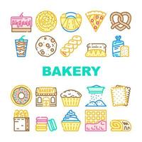 panadería delicioso postre alimentos iconos conjunto vector