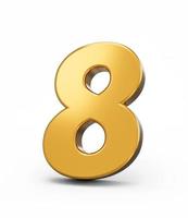 Gold number 8 Eight isolated white background. shiny 3d number 8 made of gold 3d illustration photo