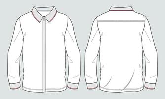 plantilla de ilustración de vector de boceto plano de moda técnica de camisa de manga larga