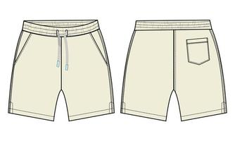 Boys Sweat shorts pant technical fashion flat sketch vector illustration off white Color  template