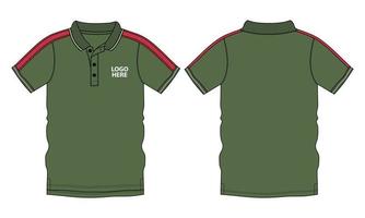 Short Sleeve polo shirt technical fashion flat sketch vector illustration Green Color template front and back views