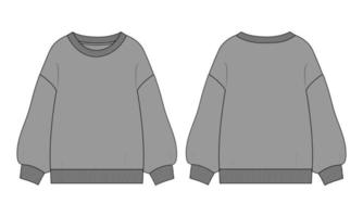 Sweatshirt technical fashion flat sketch vector illustration grey Color template for women's