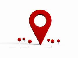 Marca de localizador de mapa y pin de ubicación o signo de icono de navegación en fondo blanco con concepto de búsqueda. ilustración 3d foto