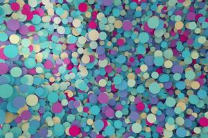 Abstract digital geometric confetti wallpaper with circle grid shapes design composition. Small mosaic cells randomly up and down motion. 3d rendering