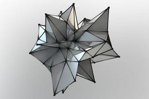 concepto de diseño de fondo decorativo de estructura de plexo geométrico gris plateado. ilustración 3d abstracta de un objeto poligonal con reflejo de espejo foto