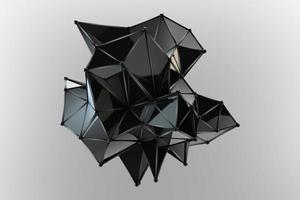 Particle and line connection 3d rendering. Abstract mirror plexus object illustration with reflection. Science black polygonal geometric background photo