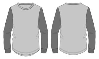 plantilla de maqueta de ilustración de vector de dibujo plano de moda técnica de camiseta de manga larga de dos tonos para hombres y niños.