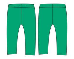 Leggings pant technical fashion flat sketch vector illustration Green color template for kids