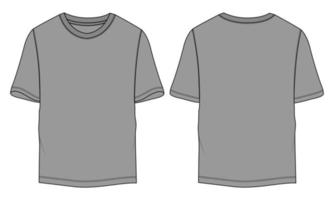 camiseta de manga corta moda técnica boceto plano ilustración vectorial plantilla gris vistas frontal y posterior vector