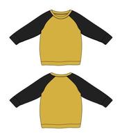 plantilla de dibujo plano de moda técnica de sudadera raglán de color negro y amarillo de dos tonos para mujer vector