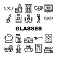 Eye Glasses And Lens Collection Icons Set Vector