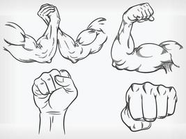 garabato, brazo, flexión, culturista, puño, lucha libre, bosquejo vector