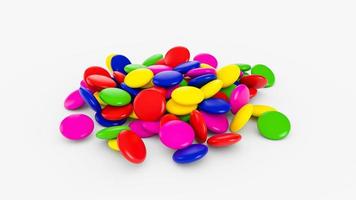 Coated chocolate multicolor candies pile on the white background 3d illustration photo