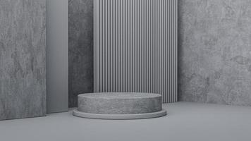 podio mínimo de piedras para la presentación de envases y cosméticos, una sombra en la pared. exhibición de productos con textura de hormigón blanco, pedestal de belleza natural en sombrilla ilustración 3d foto