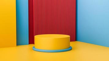 Modern trendy color cylinder podiums with circular, vibrant empty room background. Abstract product display presentation. Minimal wall scene, Studio room 3d illustration photo