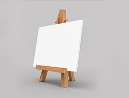 Blank wooden easel calendar for design presentation easel for artist. tripod for painting with empty canvas. 3d illustration photo