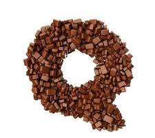 letra q hecha de trozos de chocolate piezas de chocolate letra del alfabeto q ilustración 3d foto