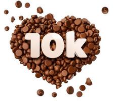 10k Likes 3d Text on Chocolate Chips Pieces Love 3d illustration photo