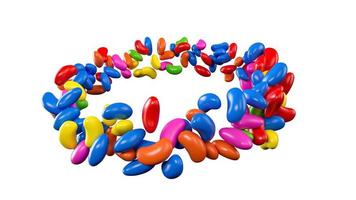 Rainbow colorful Jelly beans flying around 3d illustration photo