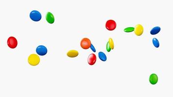 Close up of colorful chocolate buttons on a white background Lots of colorful candies beans spread on white background 3d illustration photo