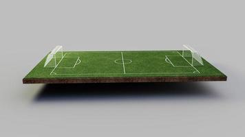 campo de fútbol y pelota de fútbol, hierba verde, realista, fondo blanco, ilustración 3d foto