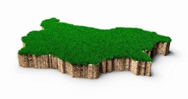 Bulgaria Map soil land geology cross section with green grass and Rock ground texture 3d illustration photo