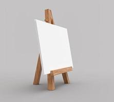 Blank wooden easel calendar for design presentation easel for artist. tripod for painting with empty canvas. 3d illustration photo