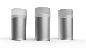 ilustración 3d de contenedor de forma de cilindro de tarro de metal rugoso realista foto