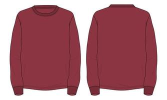 Long sleeve T shirt technical fashion flat sketch vector Illustration Red Color  mock up template for Men's and boys.