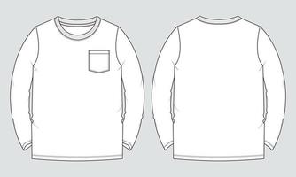 Long sleeve t shirt technical fashion flat sketch vector illustration template