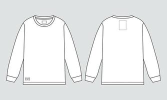 Long sleeve T shirt technical fashion flat sketch vector Illustration mock up template for Men's and boys.