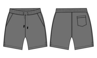 Boys Sweat shorts pant technical fashion flat sketch vector illustration grey Color  template