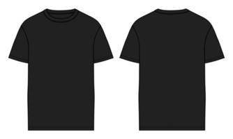 Short sleeve t shirt technical fashion flat sketch vector illustration black color template