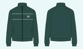 chaqueta de manga larga sudadera moda técnica boceto plano ilustración vectorial plantilla de color verde vector