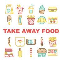 Take Away Food Service Collection Icons Set Vector