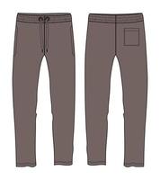 Sweatpants technical fashion flat sketch vector illustration khaki Color template front back views
