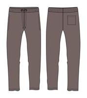 Sweatpants technical fashion flat sketch vector illustration khaki Color template front back views