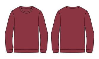 sudadera de manga larga bocetos planos de moda general dibujo técnico vector plantilla de color rojo para hombres.