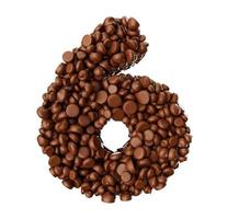 Digit 6 made of chocolate Chips Chocolate Pieces Alphabet Letter 6 3d illustration photo