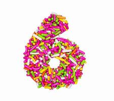 Digit 6 made of Colorful Sprinkles Numeric Six Rainbow sprinkles 3d illustration photo