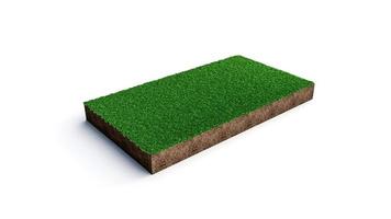 Rectangle soil ground cross section with earth land and green grass, realistic rectangle cutaway terrain floor 3d illustration photo